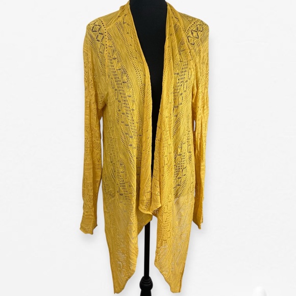 Torrid yellow Open-Front Asymmetrical waterfall drape knit Cardigan plus size 2 - Picture 1 of 7